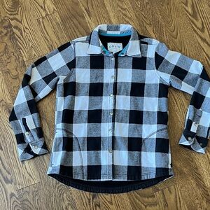 Orvis Checkered Black and White Fleece lined Shacket Shirt Small Cotton